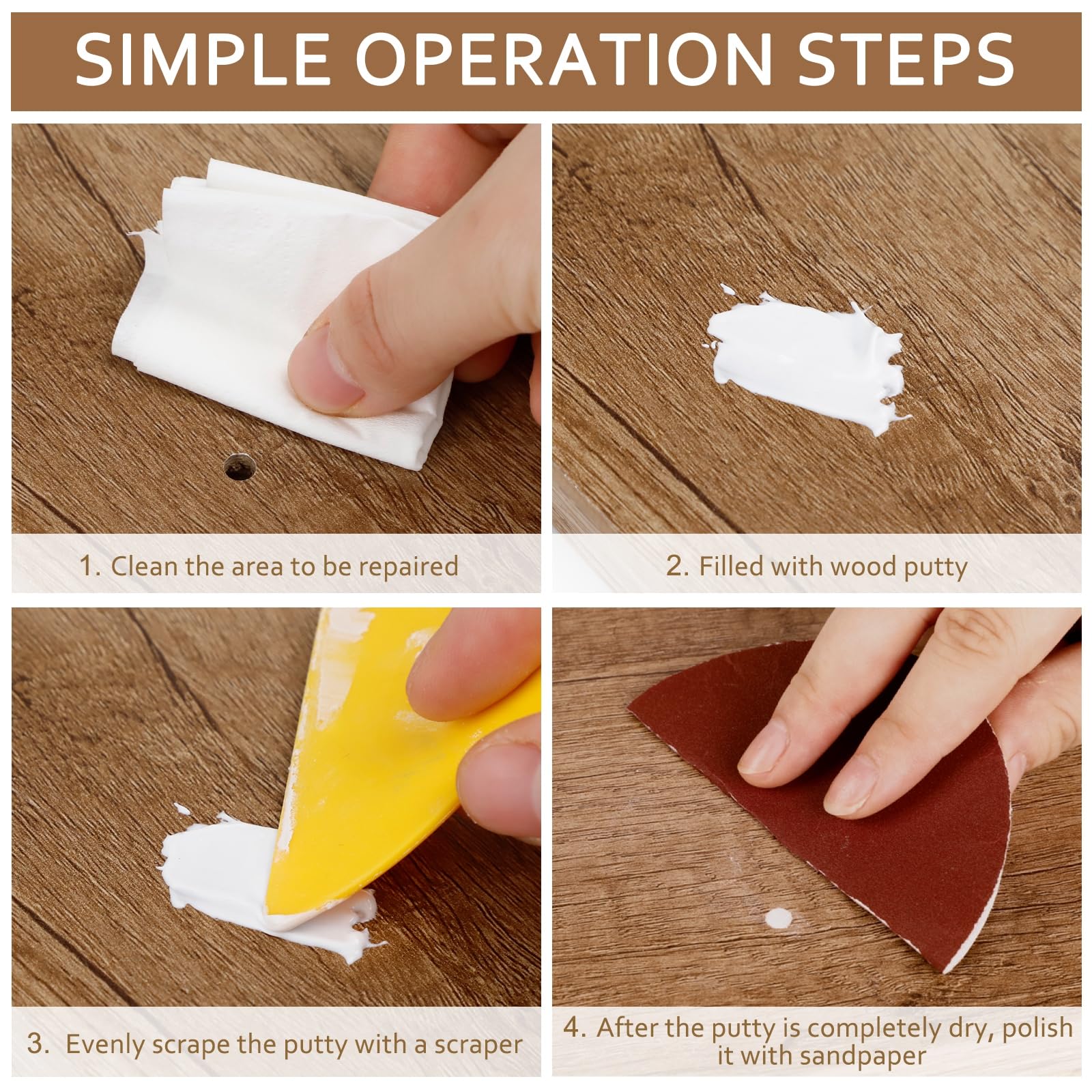 DEWEL 木工用パテ 800g ホワイト 木材補修パテ スクレーパー・サンドペーパー・手袋付き